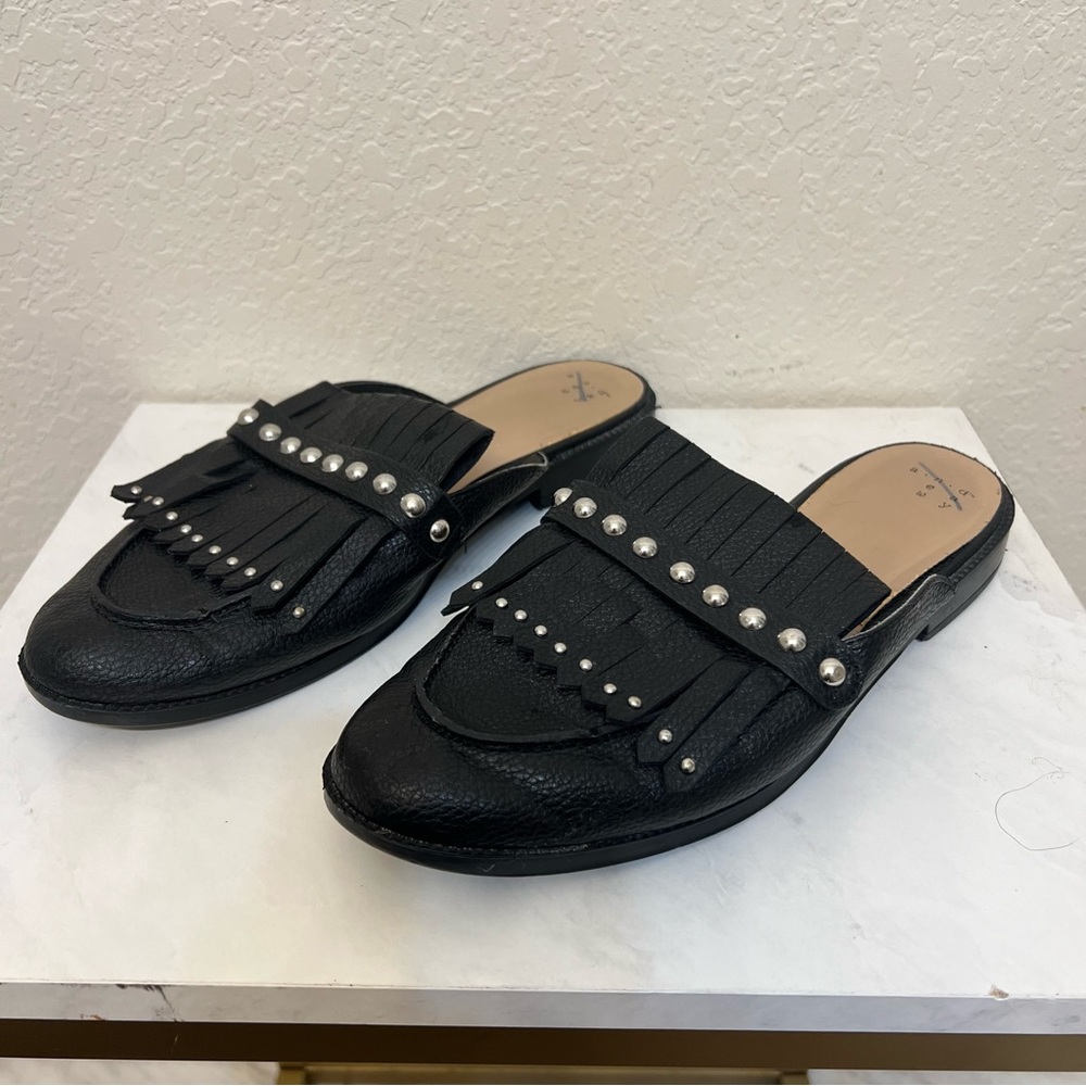 A New Day Mule Flats - Black, Faux Leather, w/ Studded Tassels Women's Size 10 M
